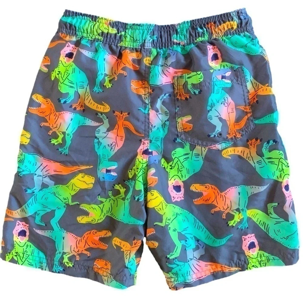 Cat & Jack Dinosaur Gray Swim Trunks with Drawstring Size L (12-14)